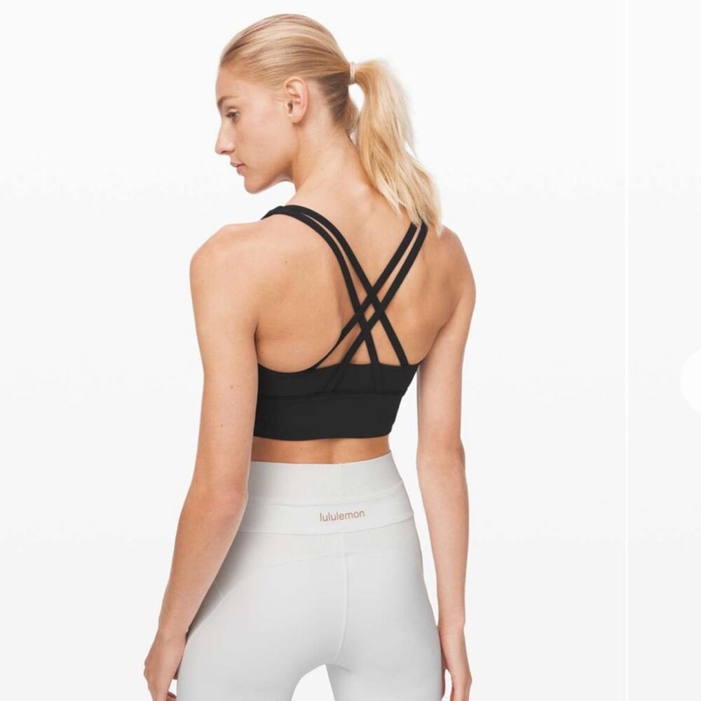 lululemon athletica Energy Bra *Long Line Texture Black Strappy padding ribbed 6